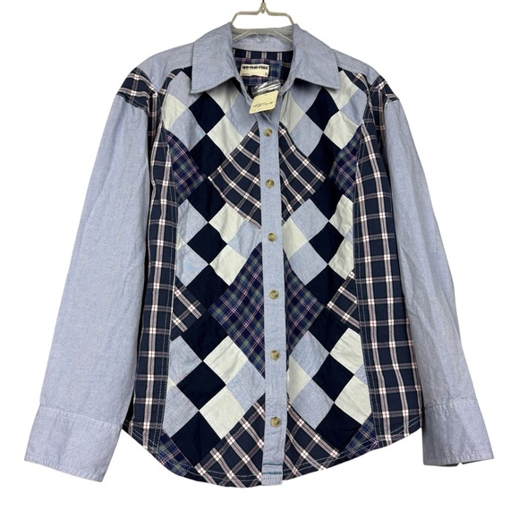 Free People Rare Argyle Plaid Quilt Button Oversized Shirt - Picture 3 of 7